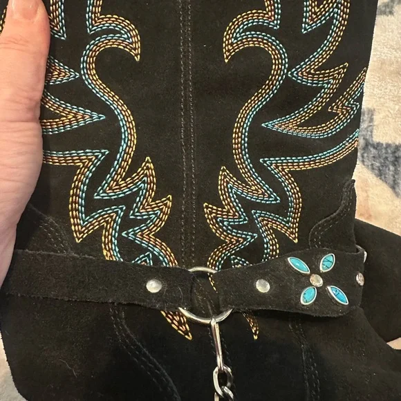 Dingo Victoria Black Western Boots with Turquoise Embroidery sz 9.5 - Picture 7 of 9